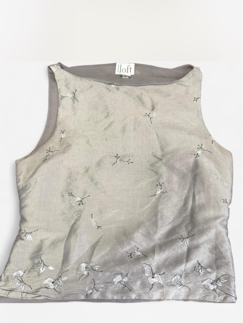 Ann Taylor Silver Embroidered Satin Camisole